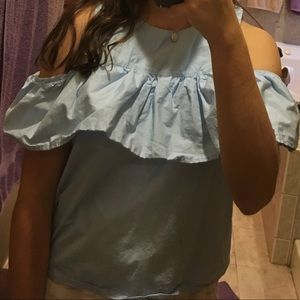 off the shoulder light blue top/blouse
